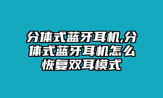 分體式藍(lán)牙耳機(jī),分體式藍(lán)牙耳機(jī)怎么恢復(fù)雙耳模式